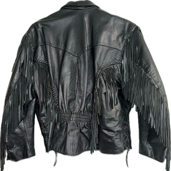 Vintage Black Fringe Leather Jacket - Picture 2 of 3
